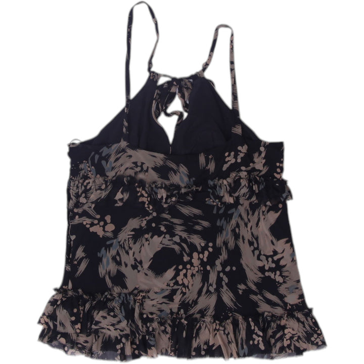 Y2K Ladies BCBG Maxazria Black Printed Ruffle Strappy Top S | Migration_Y2K Tops - Side View | Fashion Rerun