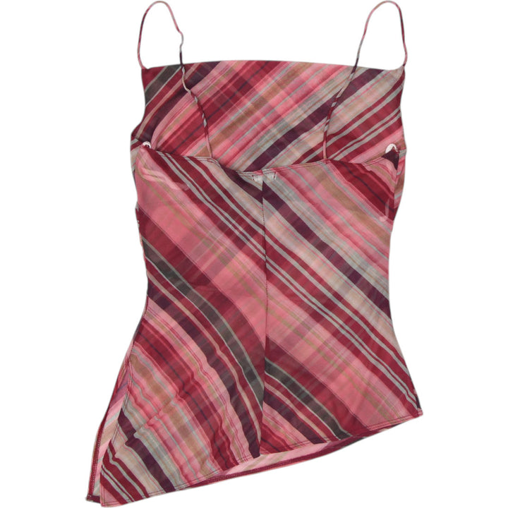 Y2K Ladies XOXO Cami Top Mesh Asymmetrical Hem Cami Striped Pink Burgundy Size M
