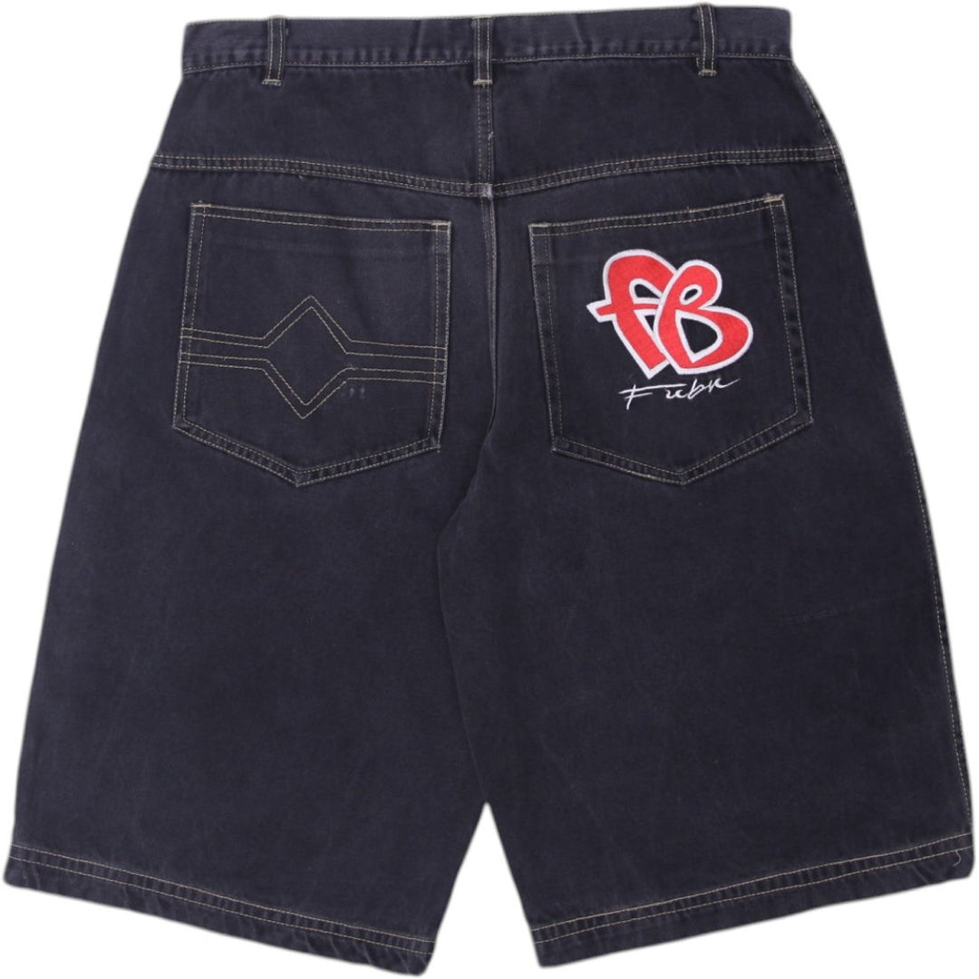 Y2K Mens FUBU Denim Shorts Black Embroidered Logo