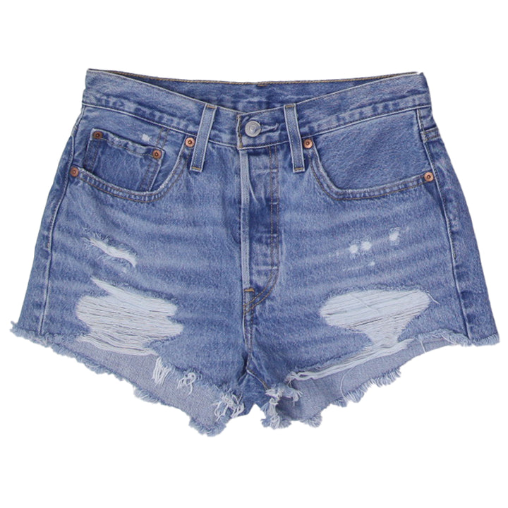 Ladies Levis 501 Button Fly Ripped Denim Shorts