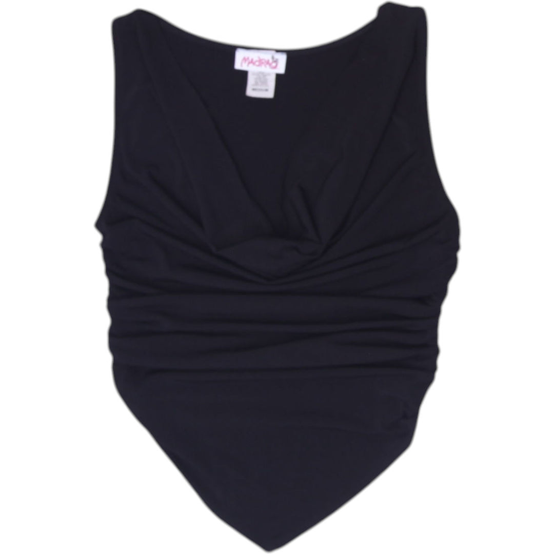 Y2K Ladies MadRag Tank Top Black Ruched Sleeveless V-Neck Size M