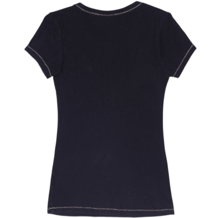 Y2K Ladies Guess T-Shirt Black Sequin Logo Short Sleeve Size S