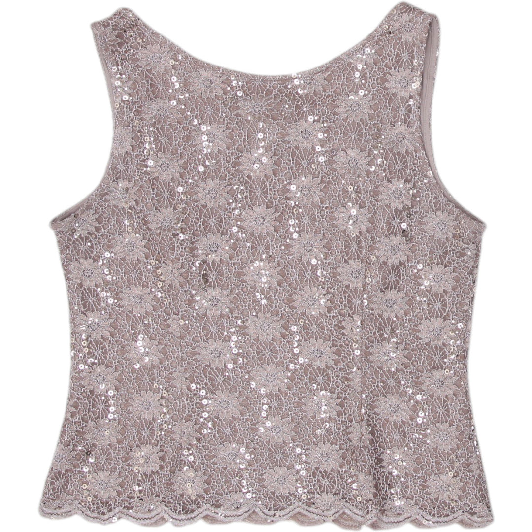 Y2K Ladies Alex Evening Tank Beige Sequin Lace Sleeveless Top