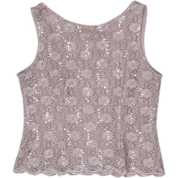 Y2K Ladies Alex Evening Tank Beige Sequin Lace Sleeveless Top