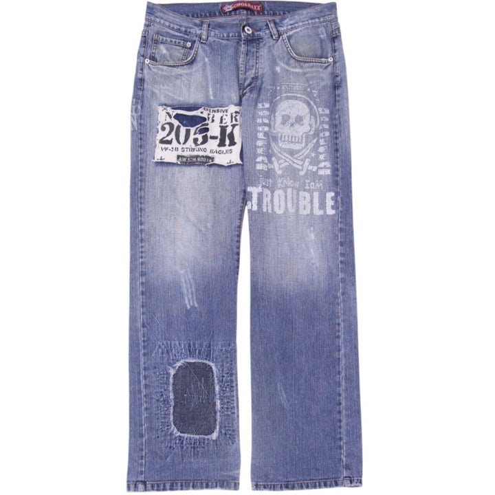 Y2K Mens Cipo & Baxx Skull Graphic Wide Leg Jeans Size W: 36 L: 34