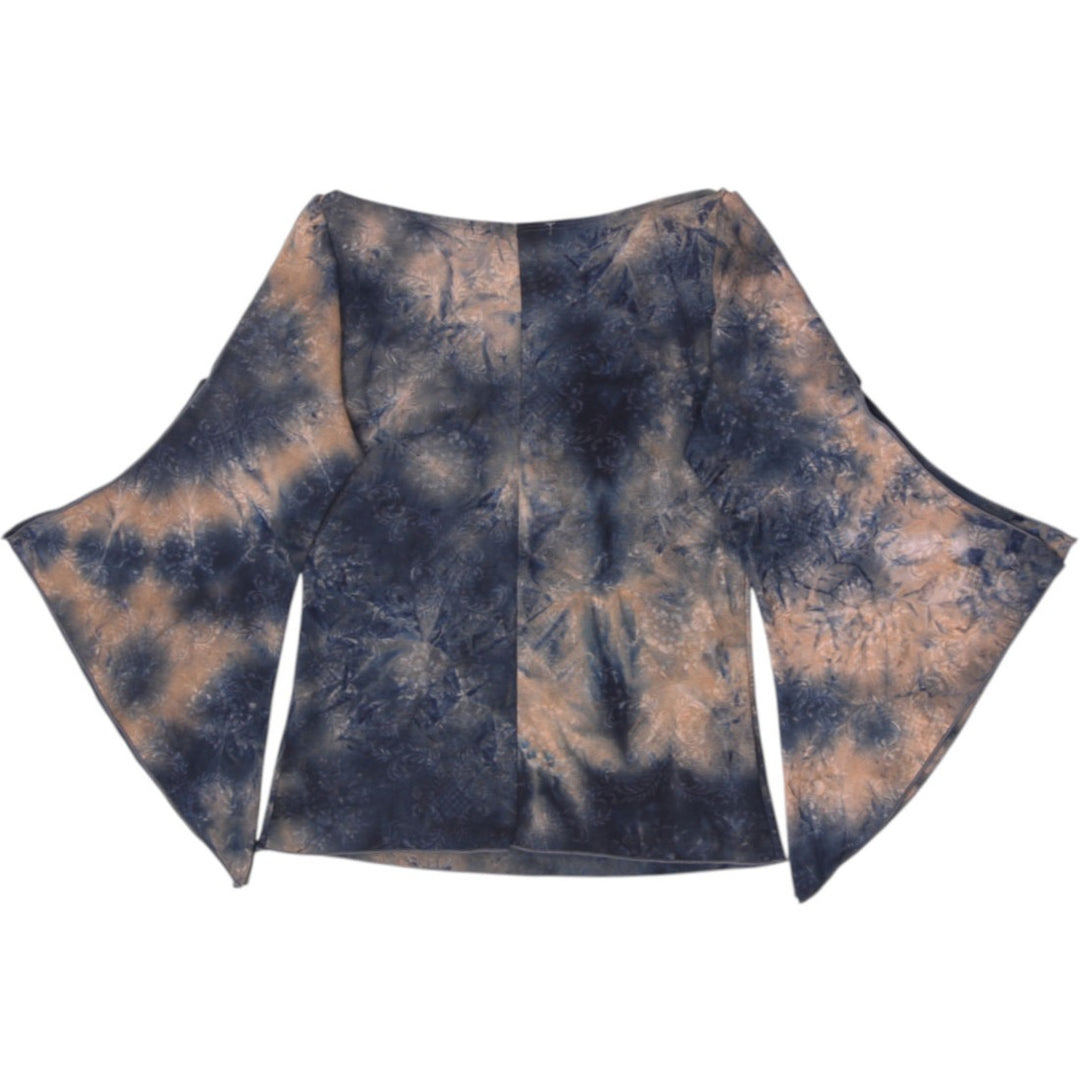 Y2K Ladies Forever 21 Acid Wash Bell Sleeve Beaded Fairycore Top Size