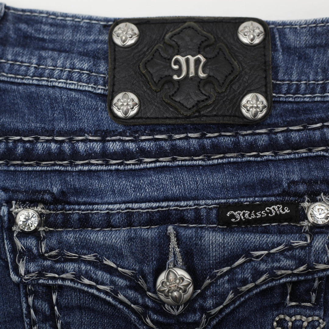 Y2K Ladies Miss Me Bootcut Jeans Wash Stretch Thick Stitch Denim