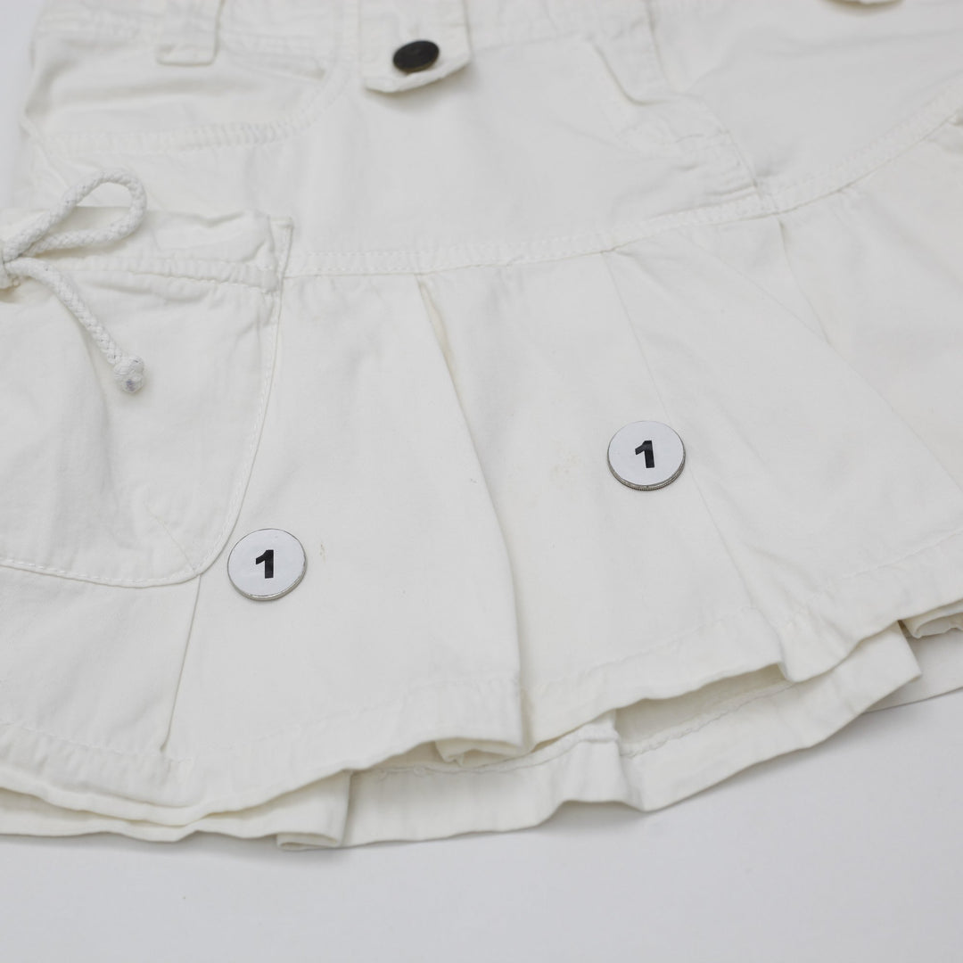 Y2K Ladies Mini Skirt Off White Cotton Pleated Casual