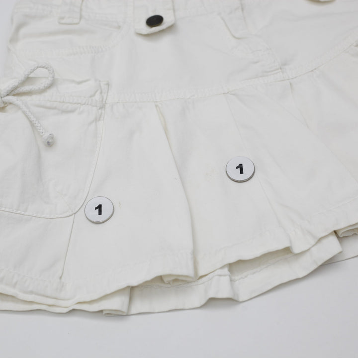 Y2K Ladies Mini Skirt Off White Cotton Pleated Casual