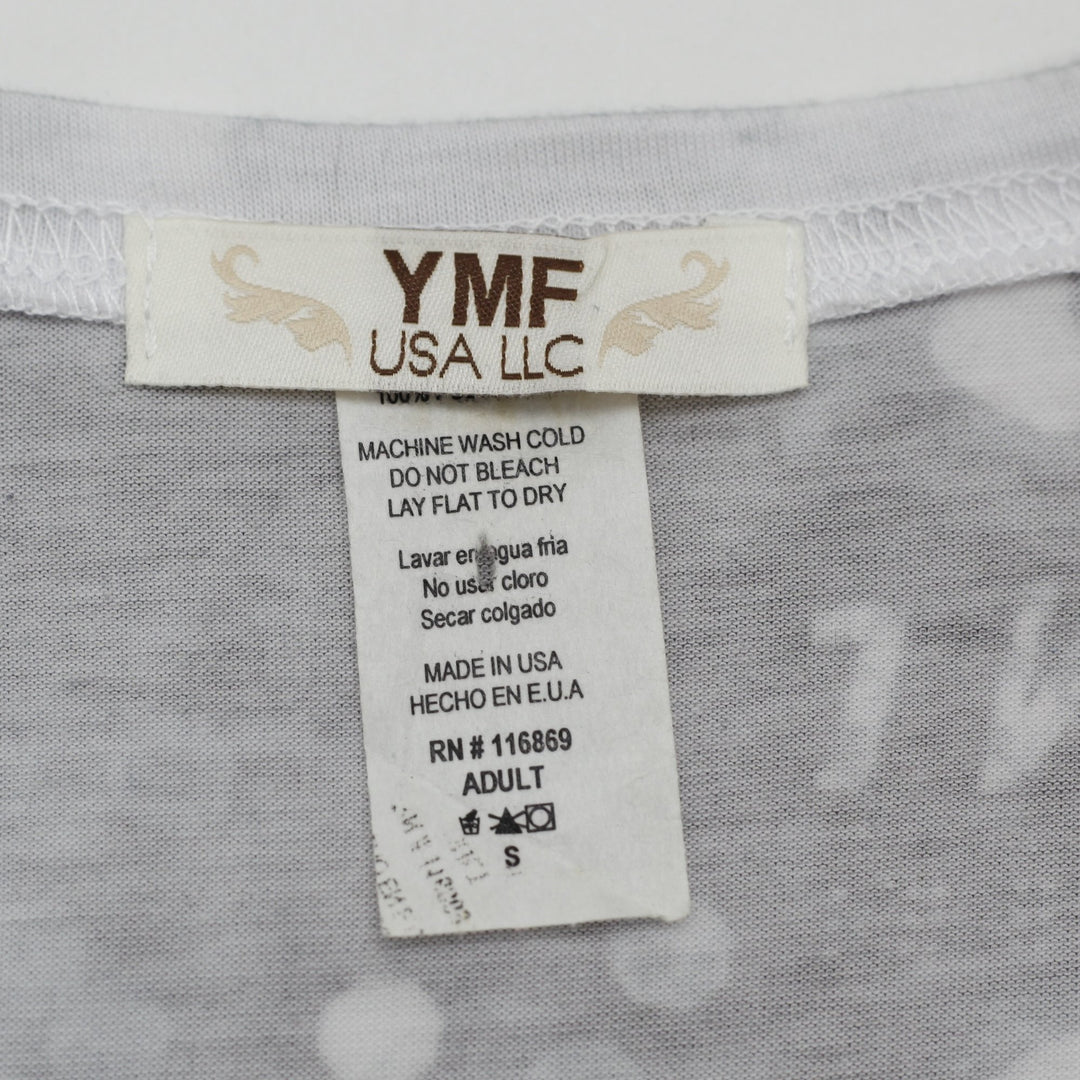 Y2K Ladies YMF USA LLC Las Vegas All Over Print Cap Sleeve Made In USA Size S