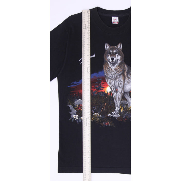 Vintage 90s Fruit of the Loom Deadwood SD Wolf Graphic T-Shirt Made in USA Sz L