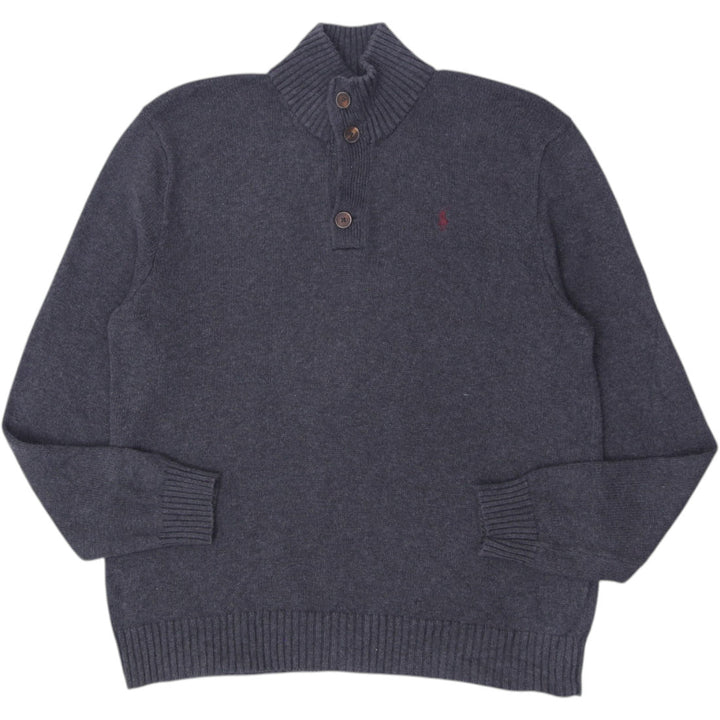 Mens Polo Ralph Lauren Sweater Gray Button Neck Cotton Knitwear