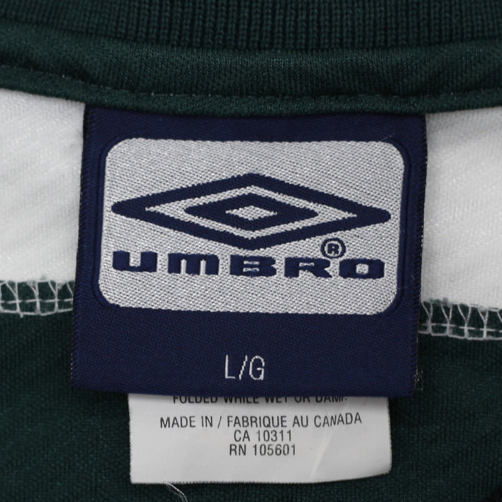 Vintage Mens Umbro Soccer Jersey Green Yellow V Neck Short Sleeve | Migration_Jerseys - Back View | Fashion Rerun