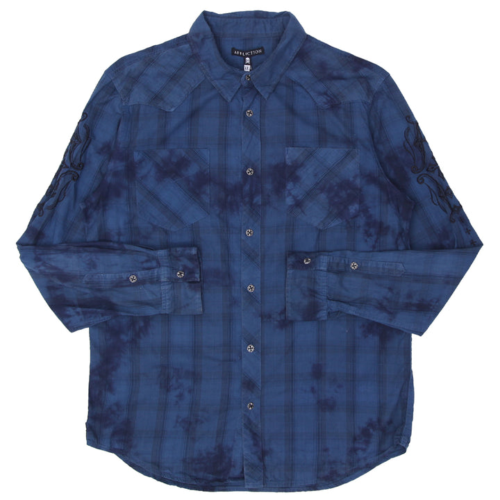 Mens Y2K Affliction Plaid Embroidered Long Sleeve Shirt - Fashion Rerun Vintage Migration_Shirt