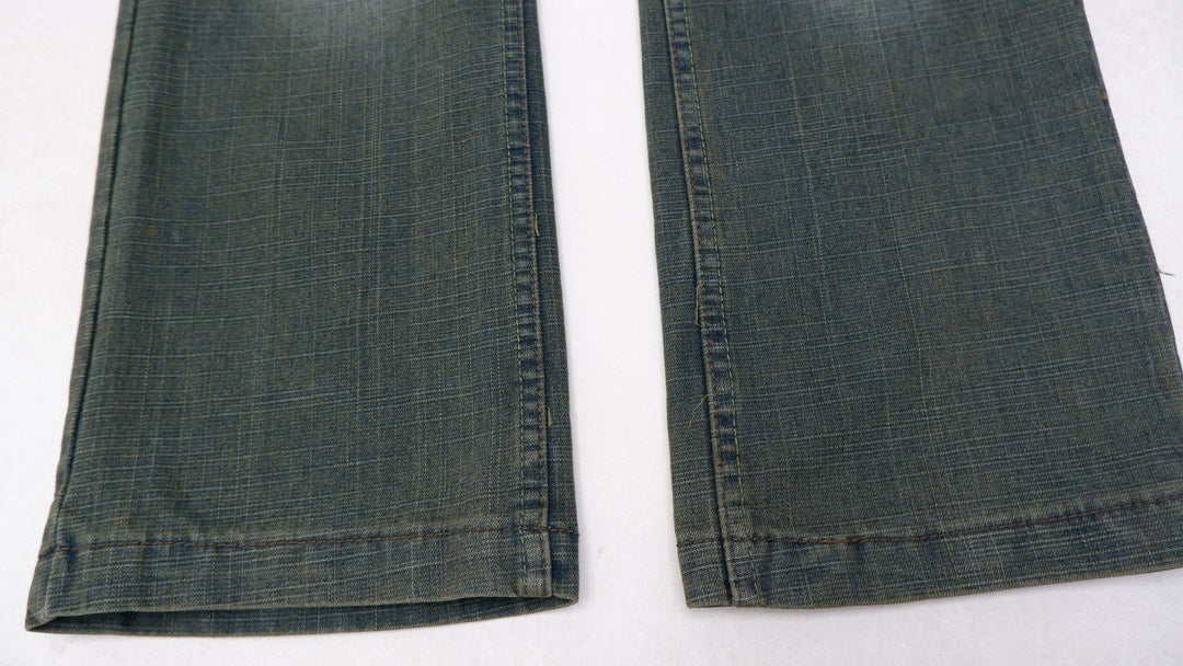 Y2K Mens Indigo 30 Jeans Washed Blue Embroidered Denim