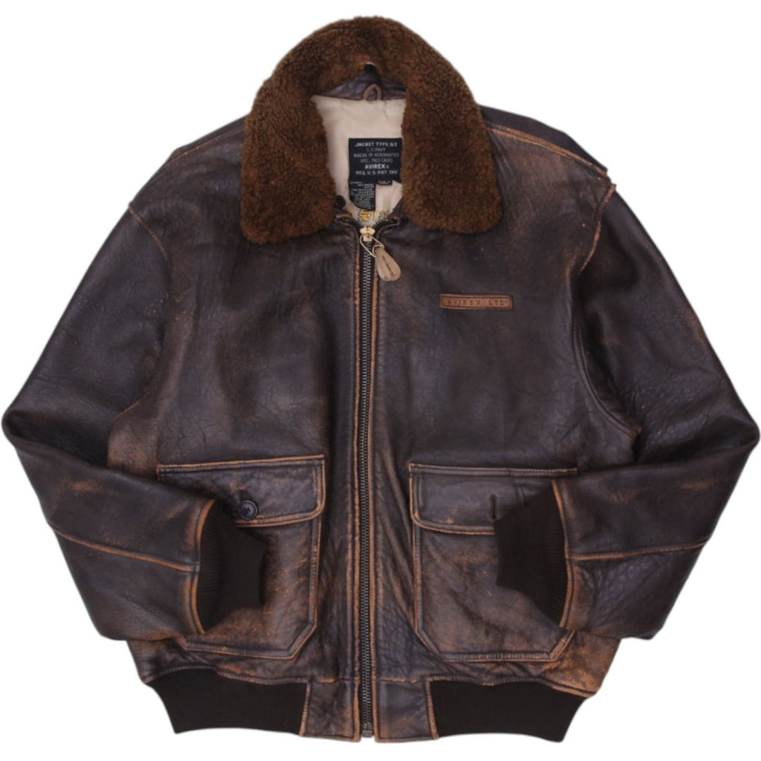 Vintage Mens Avirex Type G-1 Jacket Brown Leather Shearling Collar L | Migration_Jackets | Fashion Rerun