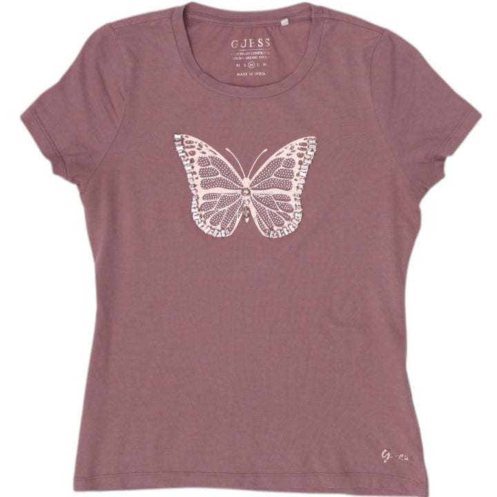 Y2K Ladies Guess Butterfly Graphic Cotton Tee Size M | Migration_Y2K Tops | Fashion Rerun