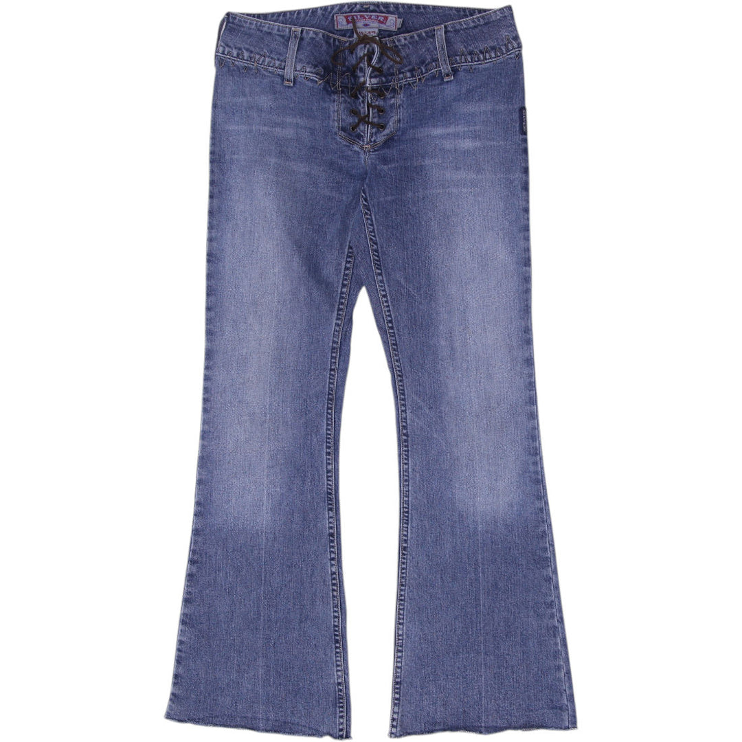 Y2K Ladies Silver Jeans Lace-Up Vintage Flare Denim Jeans Size 30 | Migration_Jeans & Pants | Fashion Rerun