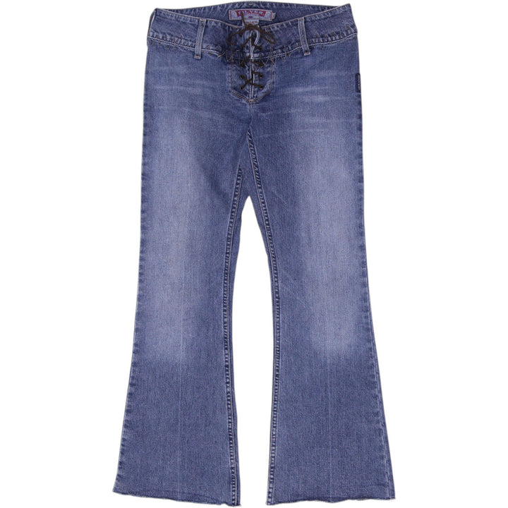 Y2K Ladies Silver Jeans Lace-Up Vintage Flare Denim Jeans Size 30 | Migration_Jeans & Pants | Fashion Rerun