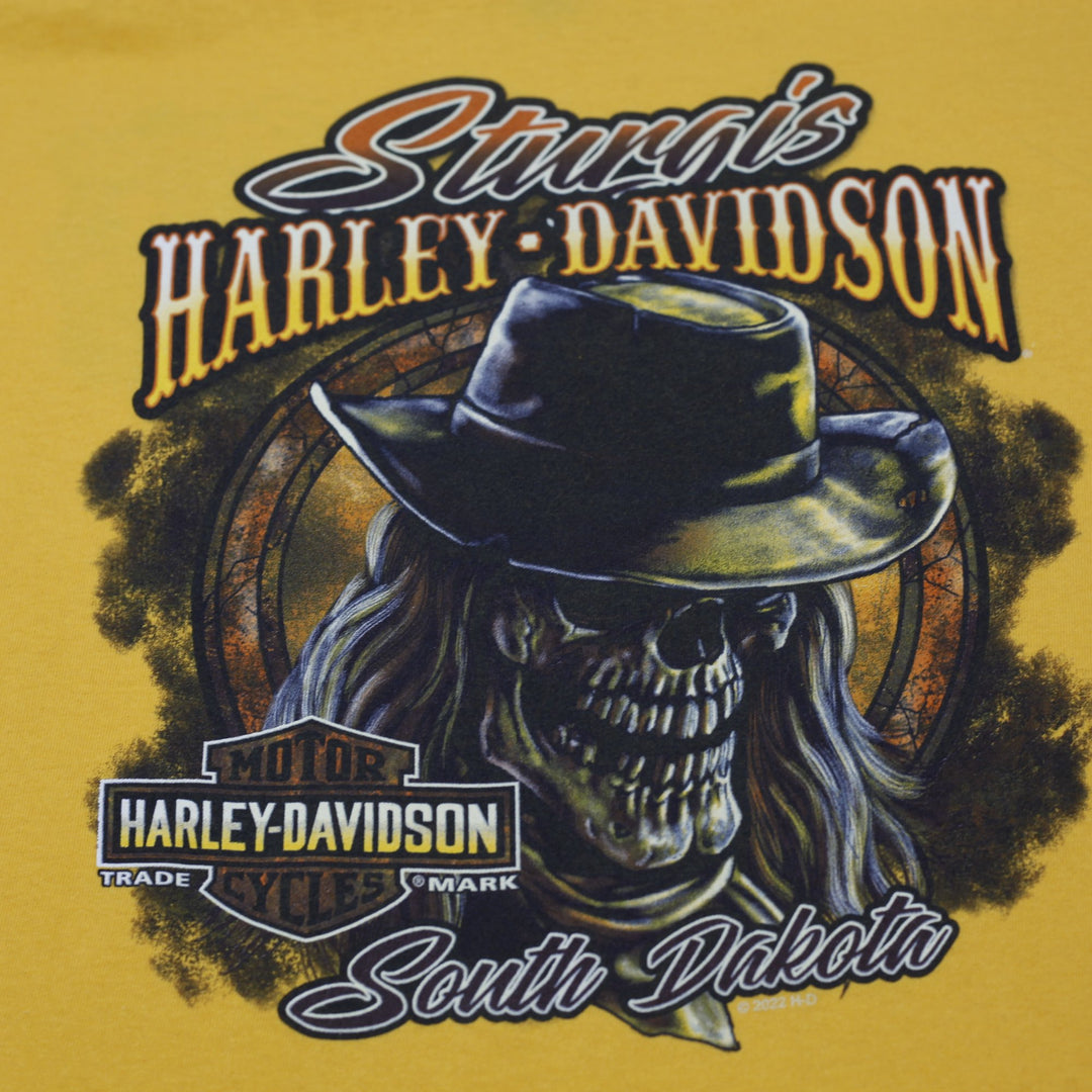 Mens Harley Davidson Sturgis South Dakota Back Skull Tee Mustard Yellow Size XL