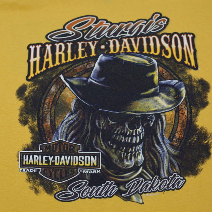 Mens Harley Davidson Sturgis South Dakota Back Skull Tee Mustard Yellow Size XL