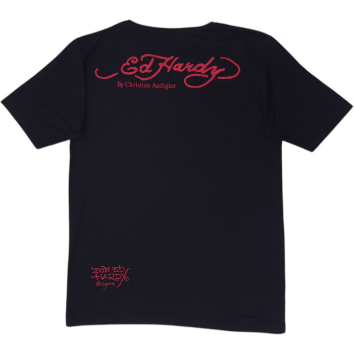 Y2K Mens Ed Hardy Rhinestone Graphic T-Shirt