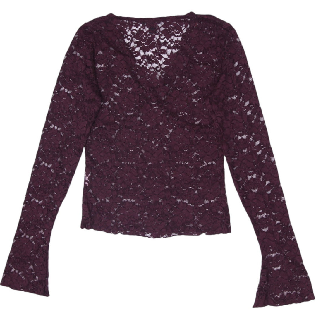 Y2K Ladies Sheer Stretch Floral Lace Surplice Top Size M