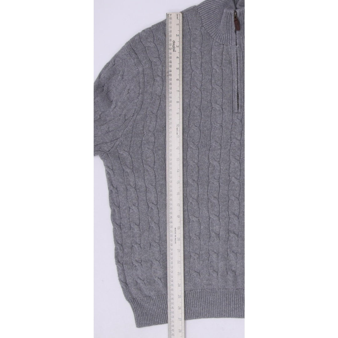 Mens Polo Ralph Lauren Gray Quarter Zip Cable Knit Sweater Size XL