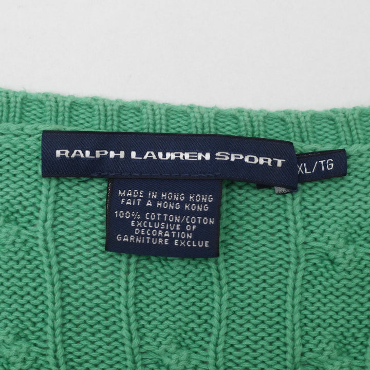 Vintage Ladies Ralph Lauren Cable Knit V-Neck Green Sweater XL