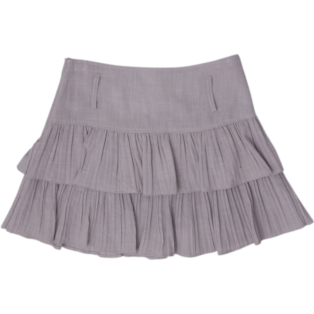 Y2K Ladies Lamerin Mini Skirt Beige Ruffled Nylon Rayon
