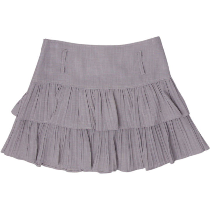 Y2K Ladies Lamerin Mini Skirt Beige Ruffled Nylon Rayon