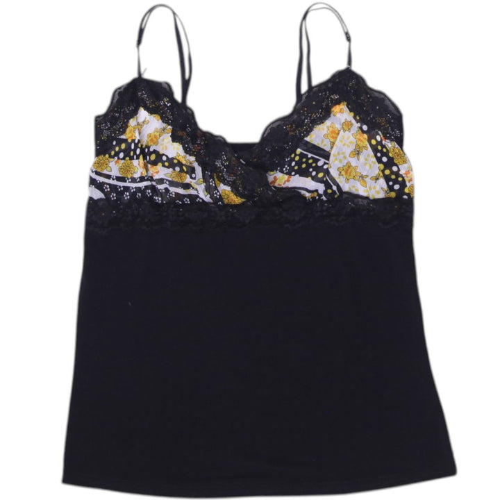Y2K Ladies Camisole Black Lace Patterned Strappy Top Size XS