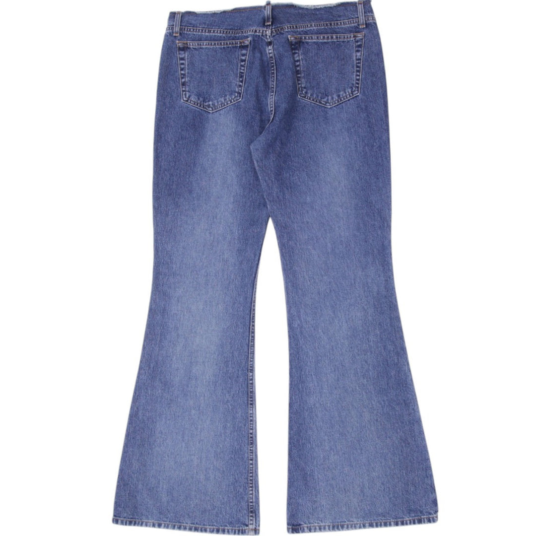 Y2K Ladies Flared Jeans Washed Blue Lace Up Denim