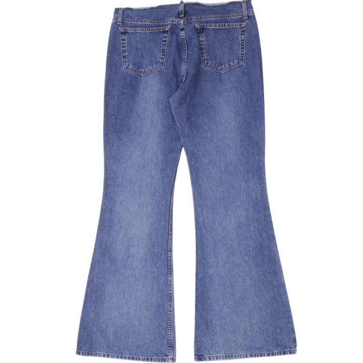 Y2K Ladies Flared Jeans Washed Blue Lace Up Denim
