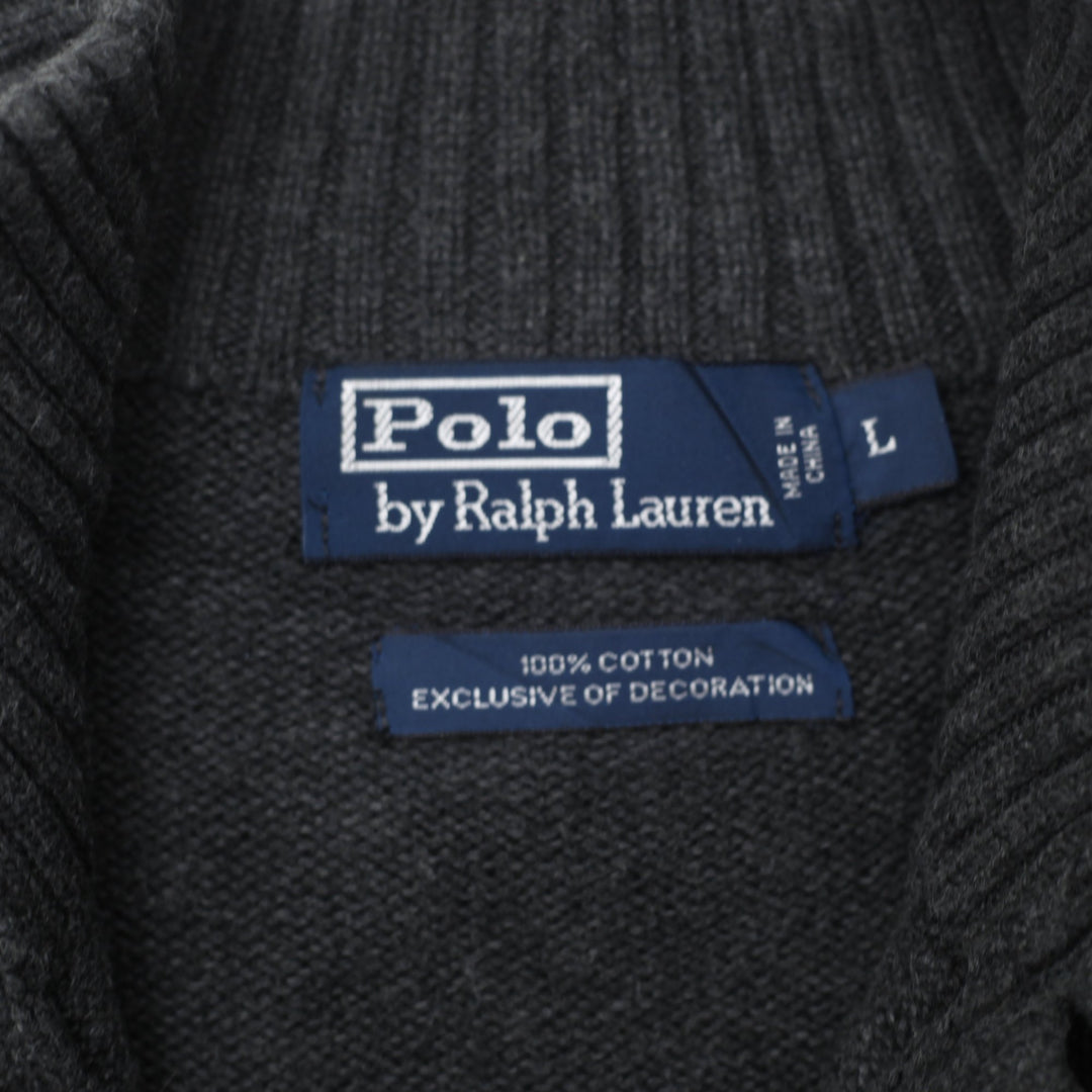 Mens Polo Ralph Lauren Sweater Gray Button Neck Cotton Knitwear