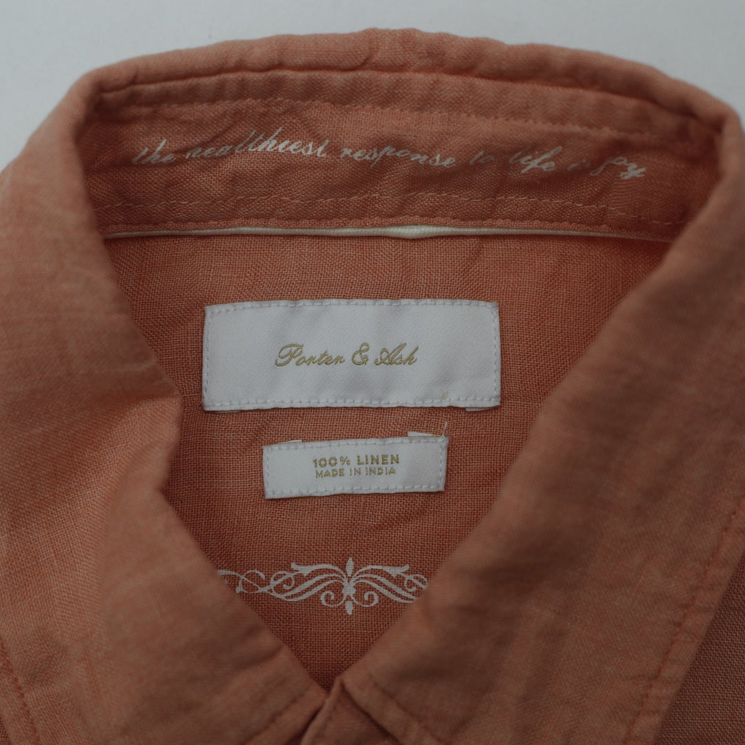 Y2K Mens Porter & Ash 100% Linen Short-Sleeve Button-Down Shirt Size S