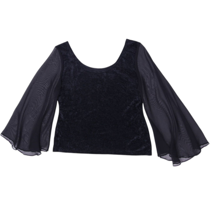 Y2K Ladies Blouse Black Sheer Bell Sleeve Top Size S | Migration_Y2K Tops - Side View | Fashion Rerun