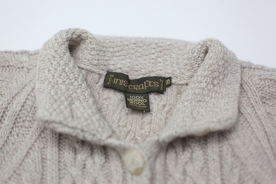 Vintage Inis Crafts 100% Merino Wool Cable Knit Sweater Cardigan Ladies