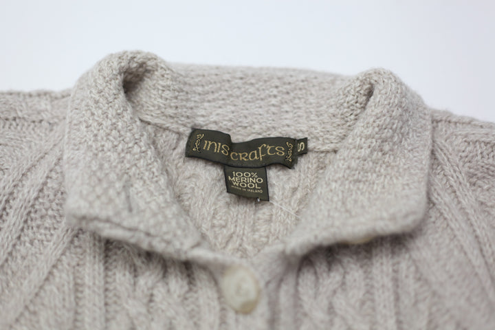 Vintage Inis Crafts 100% Merino Wool Cable Knit Sweater Cardigan Ladies
