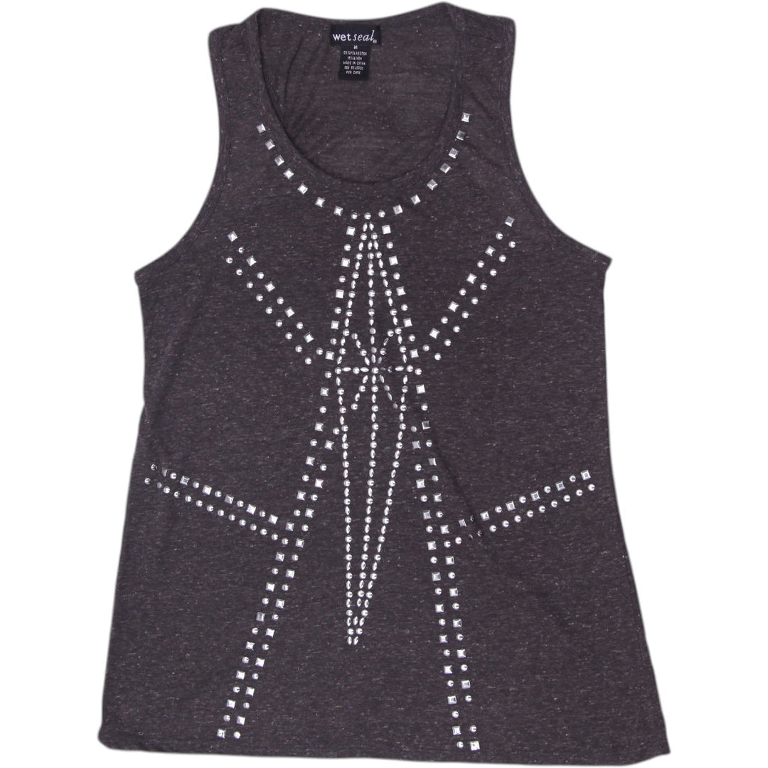 Y2K Ladies Wet Seal Rhinestone Geometric Graphic Tank Top Size M