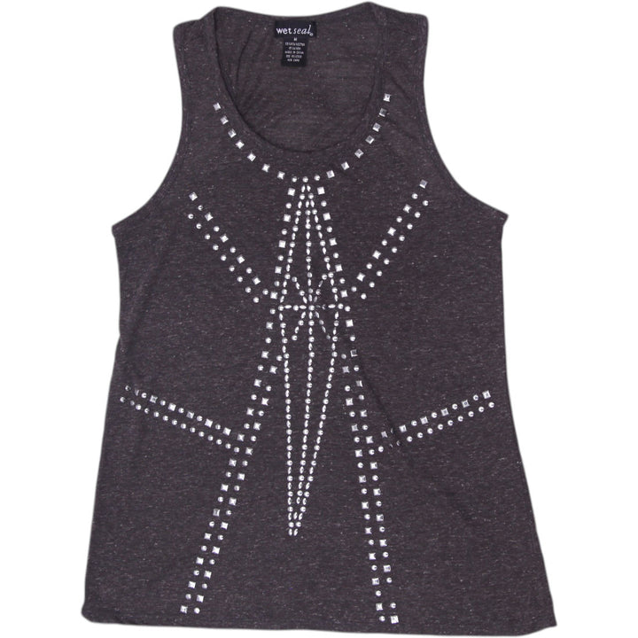 Y2K Ladies Wet Seal Rhinestone Geometric Graphic Tank Top Size M