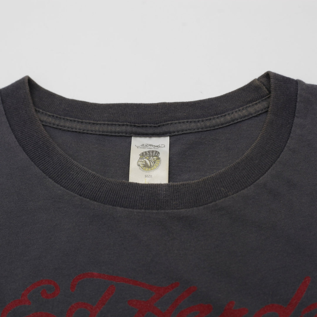 Y2K Mens Ed Hardy Skulls T-Shirt Gray Graphic Tattoo Design