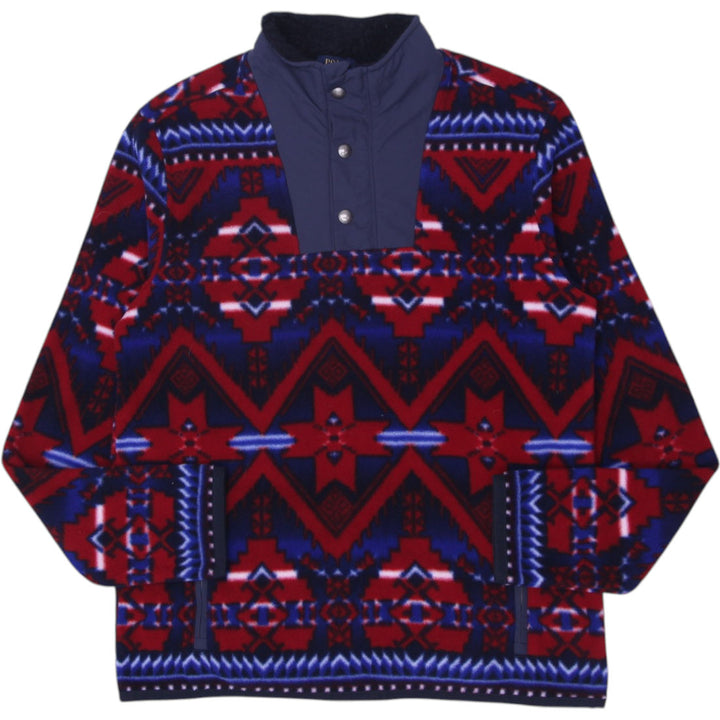 Mens Polo Ralph Lauren Red Blue Fleece Aztec Pattern Button Jacket | Migration_Jackets | Fashion Rerun