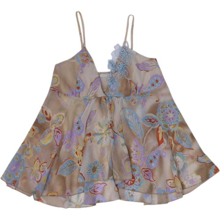 Y2K Ladies Sirens Floral Beige Spaghetti Strappy Top