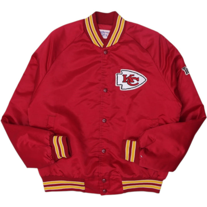 Vintage 90s Kansas City Chiefs Chalk Line Satin Bomber Jacket Made in USA Size M | Migration_Jackets | Fashion Rerun