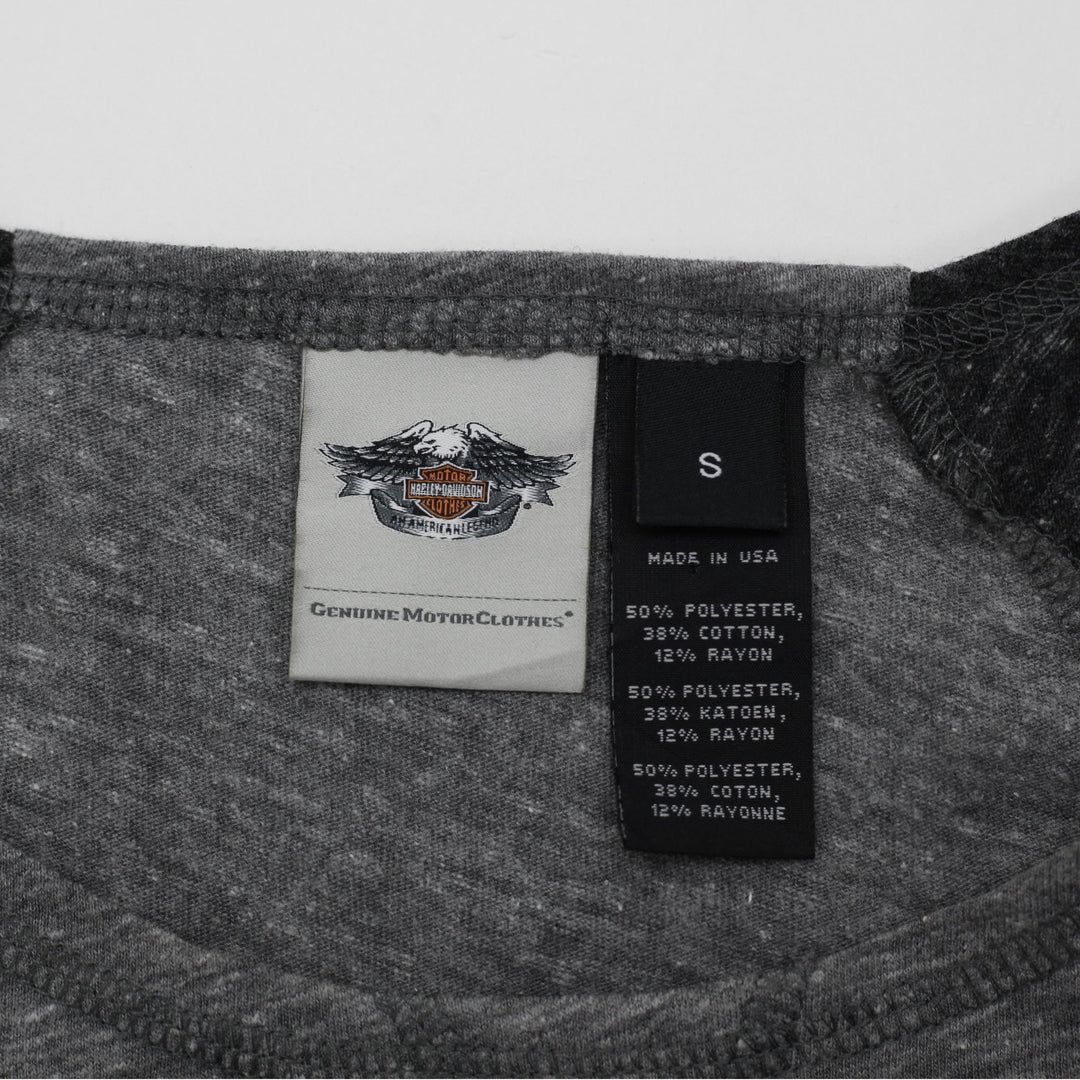 Ladies Harley Davidson Graphic Gray Raglan Eagle Print T-Shirt Size S