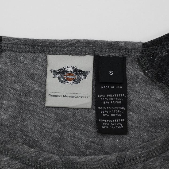 Ladies Harley Davidson Graphic Gray Raglan Eagle Print T-Shirt Size S
