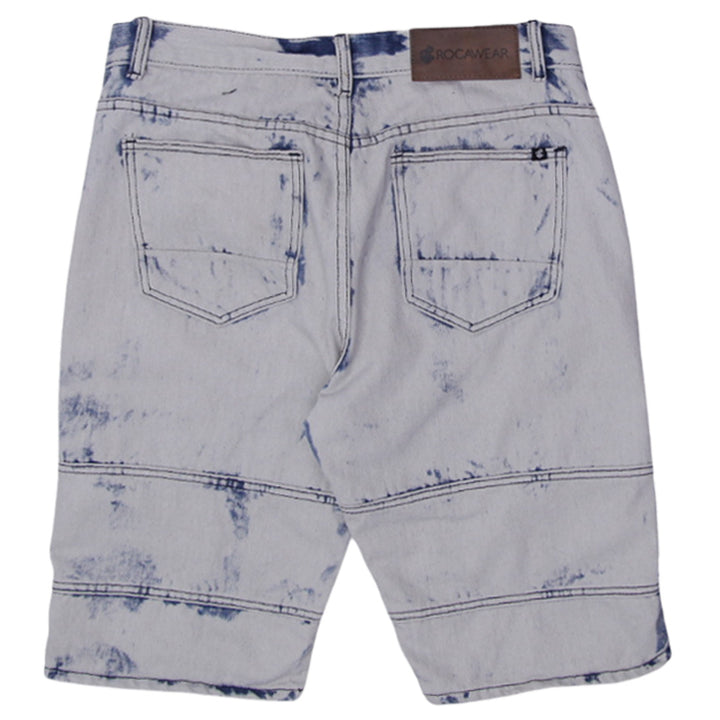 Men’s Rocawear ripped acid wash denim jorts with distressed detailing and vintage streetwear style