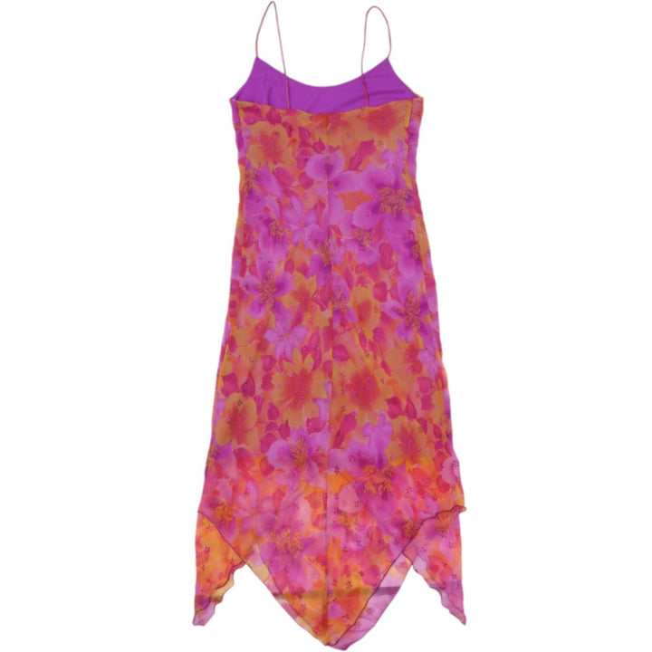 Y2K Ladies Oblique Asymmetrical Handkerchief Hem Floral Cami Slip Dress Size 4