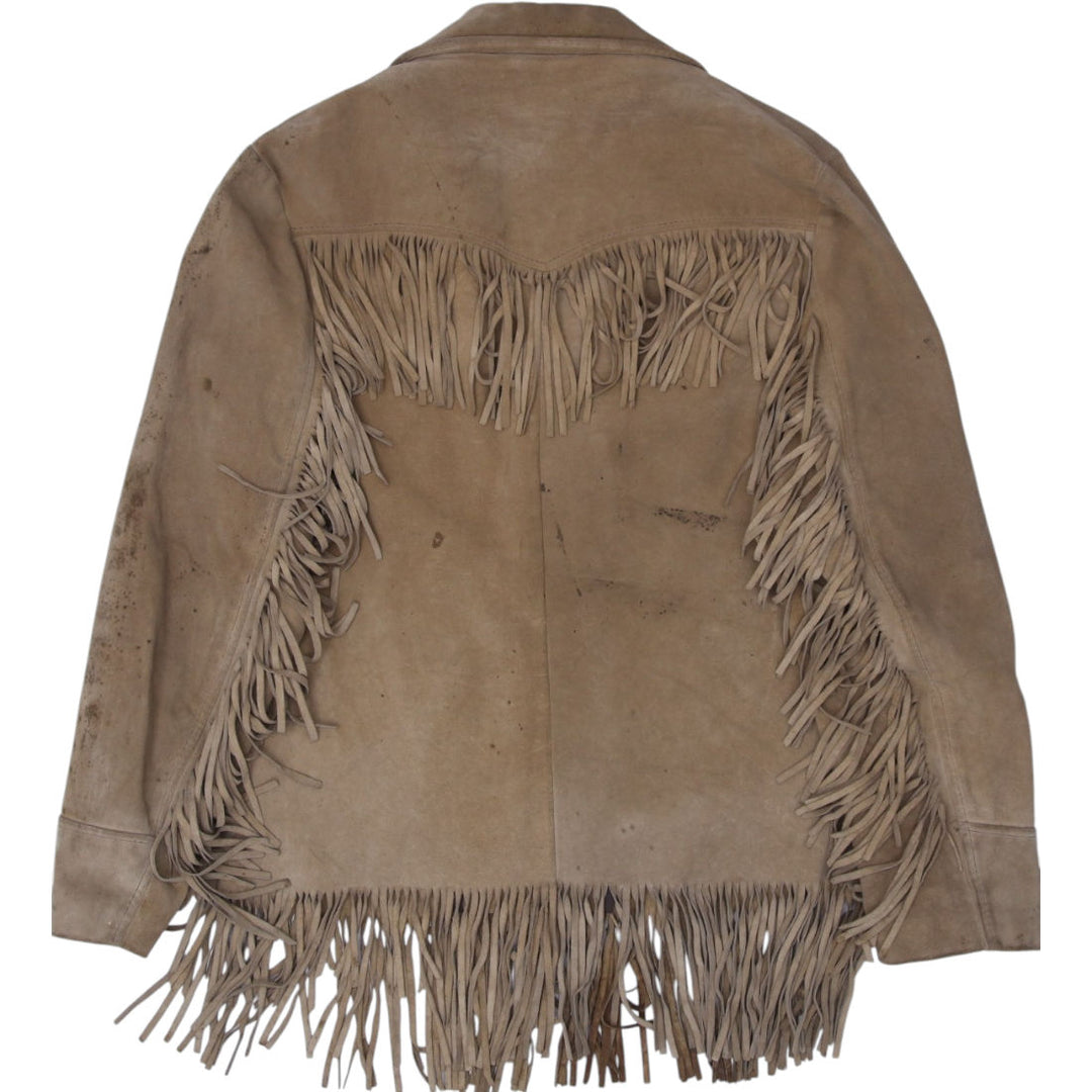 Vintage Suede Leather Fringe Western Jacket Brown